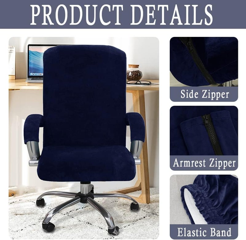 ITFRO 3 Piece Office Chair Cover with Armrest Covers Velvet Computer Desk Chair Cover with Zipper Universal Rotating Gaming Chair Slipcover High Back Chair Seat Protector (Royal Blue) - Image 1